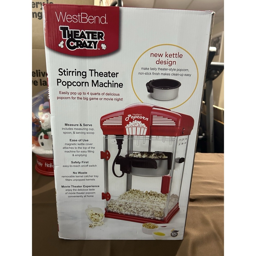 West Bend Theater Crazy Electric Popcorn Popper Red 4 qt Stirring System NEW